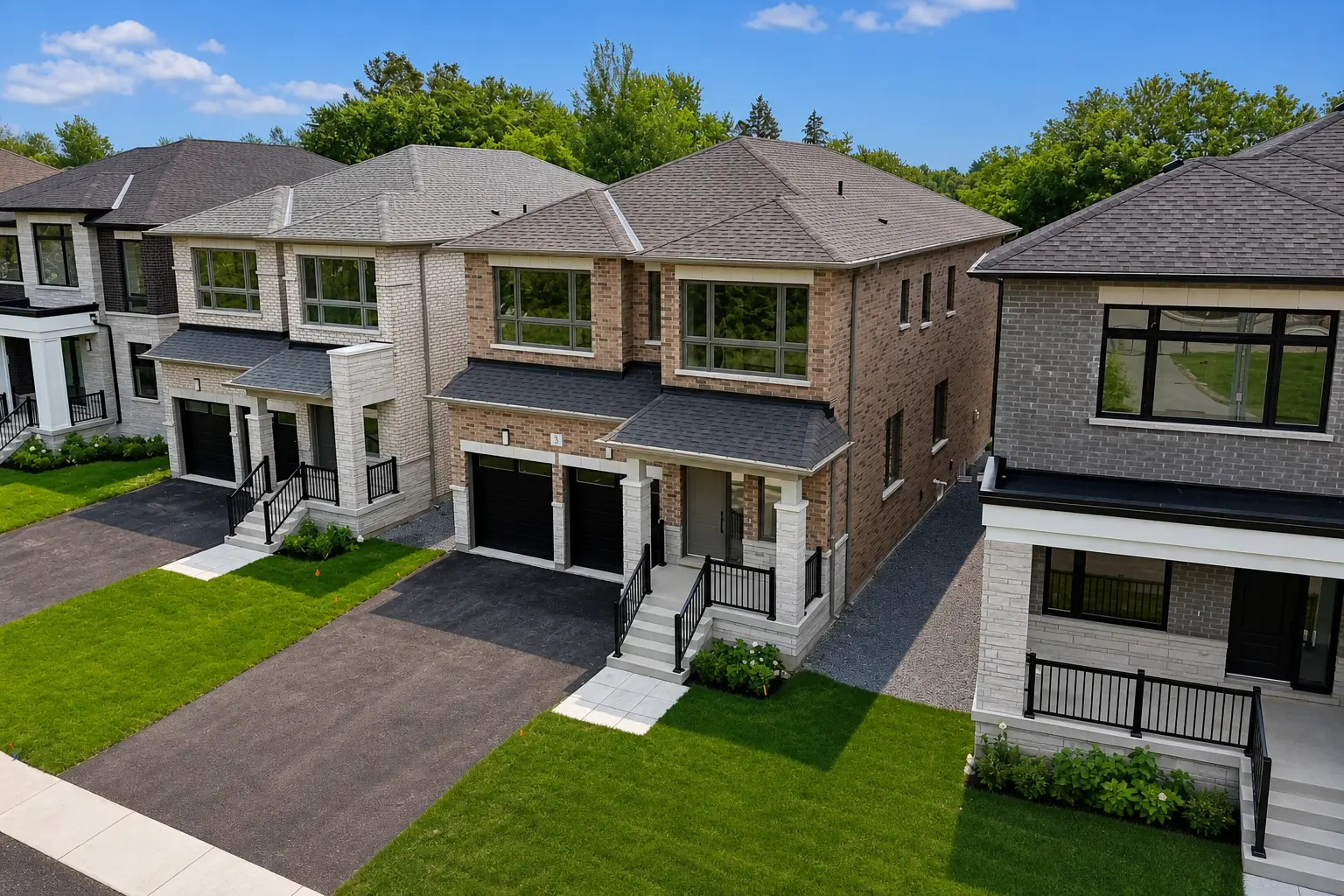 Aerial view of the home and streetscape